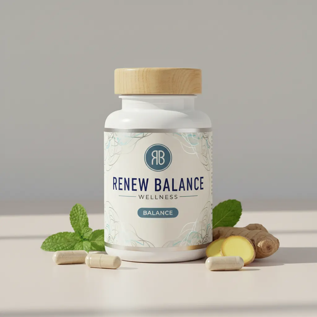 Renew Balance Wellness glazen pot met houten deksel en vitamines